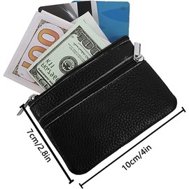 Moorle Women's Genuine Leather Coin Purses Mini, Key Purse, Black Purse Coin Bag Small Men, Key Bag Leather Bag with Key Ring