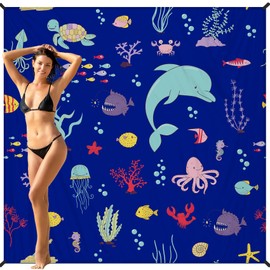 BYDOLL Beach Blanket Waterproof Sandproof Oversized Lightweight 81''×83''1-5 Adults Beach Blanket Large Picnic Mat Beach Blanket for Travel Camping Hiking Picnic