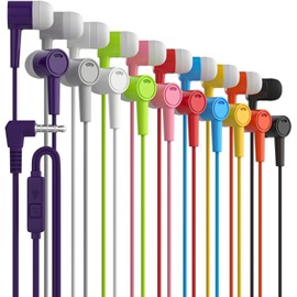 Maeline Bulk Earbuds 100 Pack in-Ear Stereo Headphones for School Classroom, Library, Travel, Gym, Tangle-Free in-Line Microphone Earbuds for Phones, Tablets, Laptops, Computer 3.5mm Jack, Multi Color
