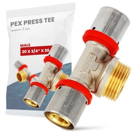 T-Piece PEX Press Fitting 20 x 3/4 Inch x 20 Male Thread with Sealing Rings Oring for Aluminium Composite Pipe Multilayer Composite Pipe Heating Sanitary Systems Drinking Water Installation Sealing 10 Bar