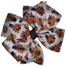 Turkey Pinwheel Hair Bow 4" Thanksgiving