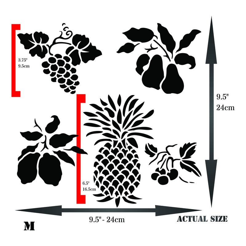 Fruit Stencil, 10 x 10 inch - Pear Grape Cherry