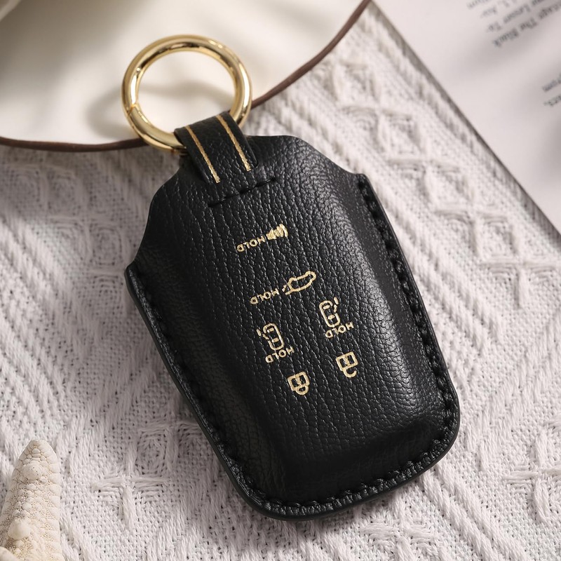 Hontumax Premium Leather 6-Button Key Fob Cover Case for Toyota