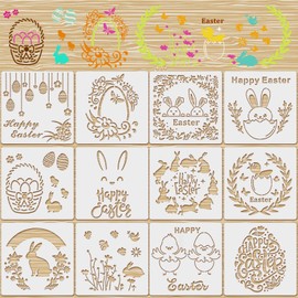 OOTSR Pack of 12 Easter Stencils, 5.9 x 5.9 Inch Stencils for Painting, Easter, Rabbits, Eggs, Chicks, Reusable Plastic Stencils Templates for DIY Scrapbooking Paper Cards Crafts