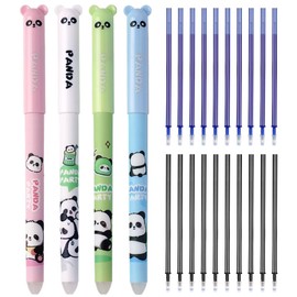 Erasable Pens- 4pcs Eraser Pen Rub Out Pen with 20pcs Refills, 0.5mm Erasable Gel Pens with Rubbers on the End, for Student, School, Office, Work, Paperwork, Stationery Supplies