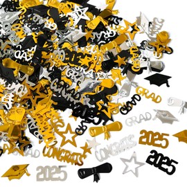 BHSTTNIXP 2025 Graduation Decorations Confetti,Gold & Black Prom Decorations 2025,Plastic Graduate Cap Scatters for Outdoor Indoor Photo Shoots,Toss Ceremonies and Party,15g