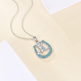 DAYLINLOVE Horseshoe Necklace 925 Sterling Silver Turquoise Horseshoe Pendant Necklace Western Jewellery Gifts for Women Men