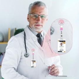 TIESOME Retractable Badge Reels with Alligator Clip, Cute Rainbow ID Badge Holder Heavy Duty ID Card Holder Name Badge Clip with Beads Gifts for Nurse Medical Teacher Student Office Work Supplies (A)