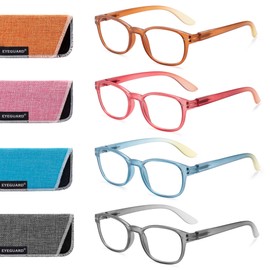 EYEGUARD 4 Pack Stylish Reading Glasses for Women Blue Light Blocking Square Spring Hinges Computer Readers 1.50