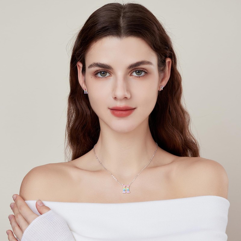 Dixbix Women Girls Initial Letter Necklaces,Initial H Birthstone Necklace Jewelry
