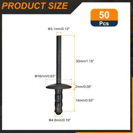 sourcing map 50Pcs 3/16"x1/2" Large Head Multi Grip Blind Rivets, Zinc-Plated Carbon Steel Grip and Mandrel Cap Blind Rivets, Black