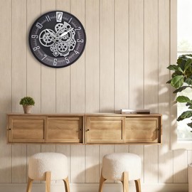Hnycinj Wall Clock, Non-Ticking Industrial Vintage Moving Gear Battery Operated Original Antique Steampunk Decor Metal Clock for Living Room, Farmhouse, Home Kitchen (Silver-16 inch, 16 inch)