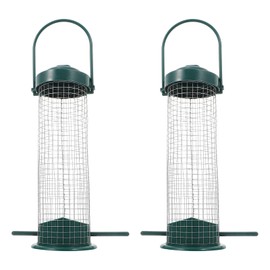 GANAZONO Caged Bird Feeders 2Pcs Hanging Metal Mesh Bird Feeders for Outdoor Wild Bird Feeder Nut Dispenser for Garden Cardinal Finch Sparrow Outdoor Hanging