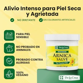 De La Cruz Arnica Salve, crema de pies para pies secos y agrietados y loción hidratante para manos secas, 24 horas de humedad para piel seca y áspera,