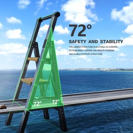 BEFITMACE 3 Step Ladder,Folding Step Stool with Aluminum Wide Pedal& Convenient Handgrip,330lbs Capacity Steel Ladder for Household and Office(Black &Woodgrain)