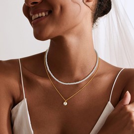 BLThing Layered Pearl Necklaces for Women - 14K Gold Plated Choker Necklace Wedding Jewelry Gifts for Brides Pearl Necklaces Set
