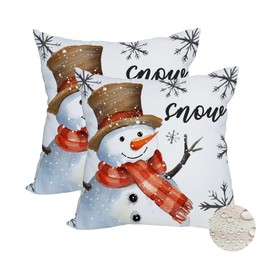 Fukeen 2 Pack Waterproof Outdoor Winter Pillow Covers 16x16 Inch White Snowman Snowflake Throw Pillow Cases Snow Christmas Farmhouse Decorations Cushion Cover Double Sided