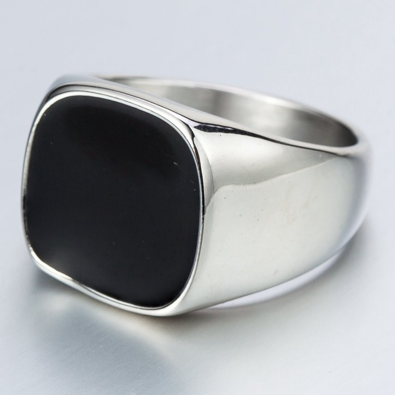 JUDE Stainless SStainless Steel Black Enamel Classical Plain Signet Ring