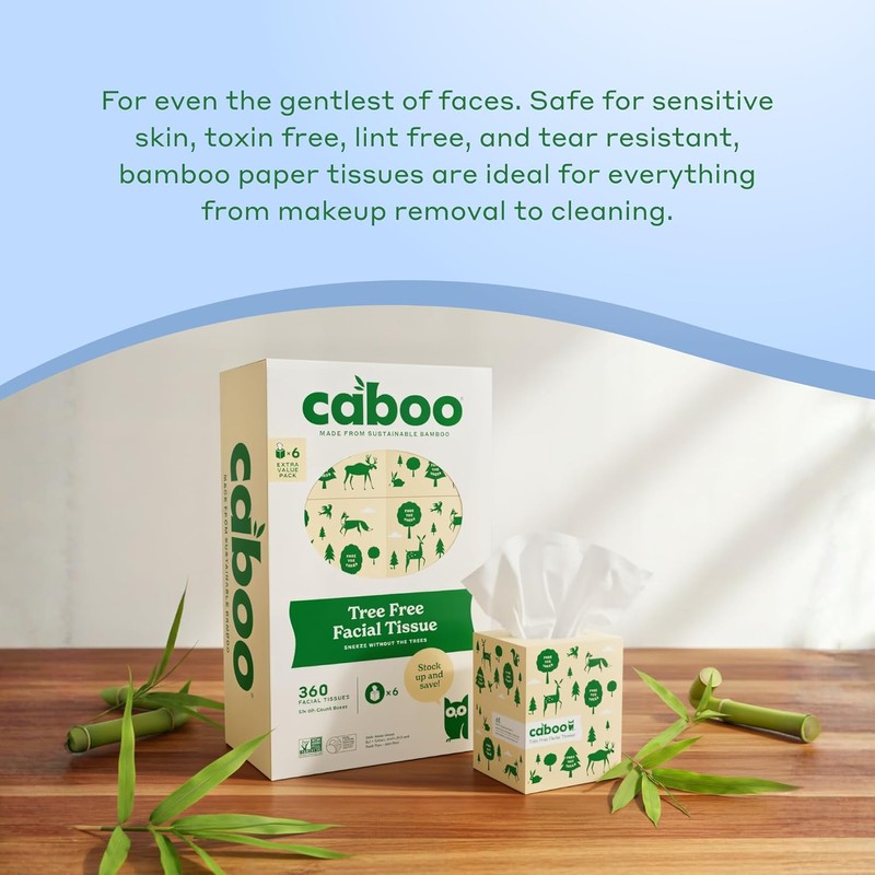 Caboo Tree Free Facial Tissue Paper, Tissue Box with 60