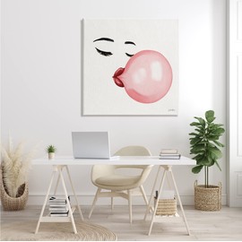Stupell Industries Glamorous Face Blowing Bubble Gum Bold Lips, Designed by Janelle Penner Canvas Wall Art, 36 x 36, Pink