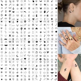 Rechal 28 Sheets 504 PCS Tiny Small Temporary Tattoos For Women Men Finger Hands, Cartoon Bohemia Fake Tattoo Stickers For Kids Boys Girls, Bulk Cute Black Long Lasting Vintage Tatoos Neck Cholo