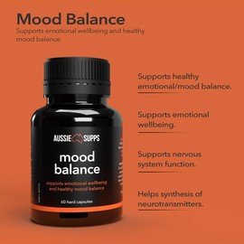 AussieSupps Mood Balance – Supports Positive Energy, Emotional Wellbeing, and Mental Clarity with St. John’s Wort, Rhodiola, Tyrosine, Magnesium bisglycinate, Vitamin B6 and Vitamin D3 (60 Capsules)