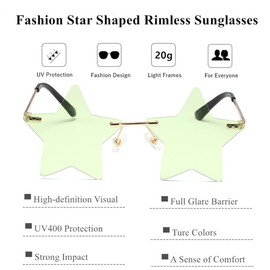 LASPOR Rimless Star shape Sunglasses for women/men Frameless Party glasses Super Cute Vintage Retro Pentagram Eyewears