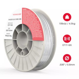 YesWelder Flux Core Gasless Mig Wire, Mild Steel-E71TGS .030" 0.8mm-10 Lbs Spool