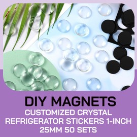 Generic 100Pcs Craft Magnets Glass Ceramic Ferrite Magnet with Adhesive Backing and Transparent Clear Glass Cabochons for DIY Craft Fridge Refrigerator Magnets (50 Sets,1nch)