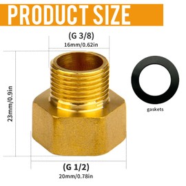 1/2”Female to 3/8”Male Adapter, 4 Pcs BSP Thread Brass Hose Connectors with Sealing Rings Reducer 1/2 to 3/8 Hex Bushing Reducing Connector for Pipe Connecting Conversion