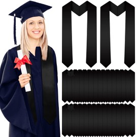 Giegxin 50 Pcs Unisex Graduation Stoles Bulk Adult Sublimation Blank Plain Sash Grad Satin Honor Stole(Black)