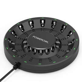 POWEROWL 16 Bay AA AAA Battery Charger (Updated, High Speed Charging) with Smart LED Light and Plug, for NIMH NICD Rechargeable Batteries and More
