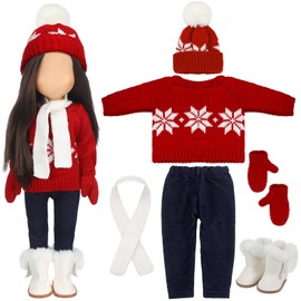 Bencailor Christmas 18 Inch Doll Clothes and Accessories Winter Doll Outfits Set Includes Sweaters Trousers Hats Gloves Shoes and Scarfs for 18 Inch Doll Girls Gifts (Snowflake, Red, White)
