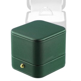 Caja de anillo de compromiso - Promesa, Regalo, Alajero Elaborado en piel. Ideal para propuesta. - Acabados de Lujo (Verde)