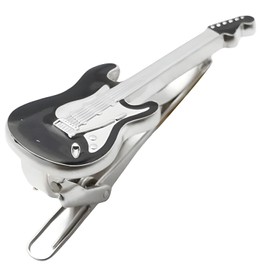 SWANK Swank Black Electric Guitar Tie Clip Tie Bar t0147, Precious Metal, No Gemstone