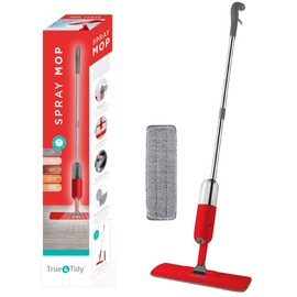 True & Tidy® SPRAY-250 Multi-Surface Spray Mop with Refillable Water Bottle for Floor Cleaning, Works on Wood, Tile, Marble etc, Use Any Cleaning Solution, Machine Washable Microfiber Mop Pads, Red