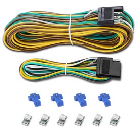 Gonice 25Ft 4 Pin Trailer Wiring Harness Extension Kit, 4-Way Flat Plug, 5-Wire Male & 4-Wire Female Connector with 18 Gauge White Ground