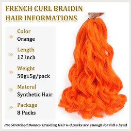 French Curl Braiding Hair 12 Inch 8 Packs Orange