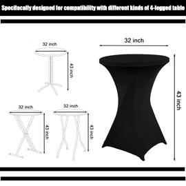 ieron 32" x 43" Cocktail Tablecloth Elastic Spandex Stretch Square Corners White Tablecloths for Weddings Indoor Outdoor DJ Party Garden Banquet Black
