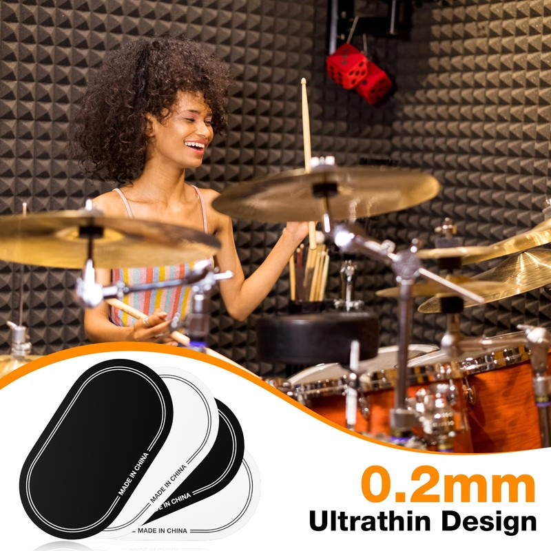 Facmogu 4pcs Double Bass Drum Pedal Dampening Patches, Self-Adhesive Drumhead