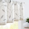 jinchan White Sheer Valance for Window Gray Leaf Embroidered Valance
