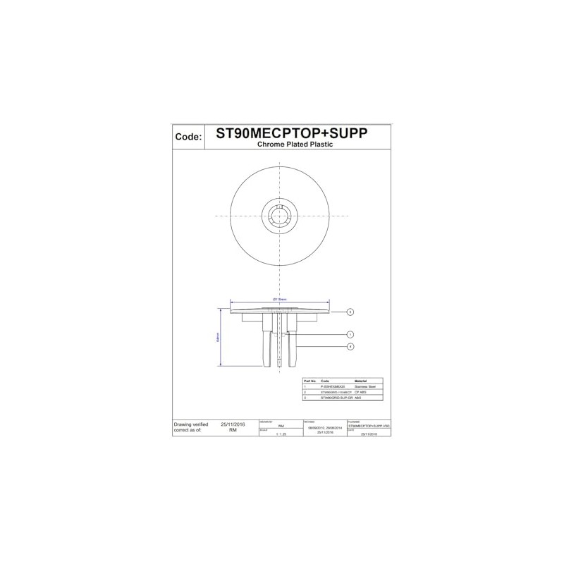 Mcalpine ST90MECPBTOP+SUPP Chrome Plated Brass Shower Trap Flange and Support