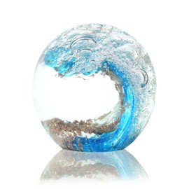 Crystal Ball Décor, Hand Blown Glass Figurines Ball Ocean Waves, Paperweight Glass Ball, Home Aquarium Office Décor, for Art Ocean Lovers