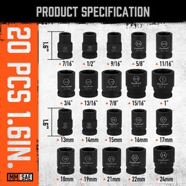 HORUSDY 1/2" Drive Shallow Impact Socket Set, 24-Piece SAE (7/16"-1") and Metric (13-24mm), 6 Point, Cr-V, Includes 1/2-Inch Drive Ratchet Handle, Drive Extension Bar