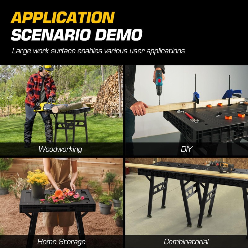 Express Folding Worktable, Easy Setup Portable Folding Workbench, 34" W