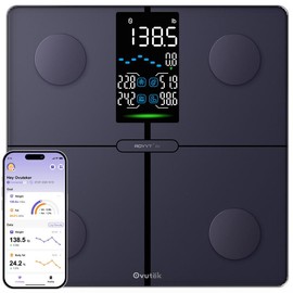 Ovutek Pink Smart Scale for Body Weight, Digital Bathroom Scale BMI Weighing Body Fat Scale, Accurate Body Composition Scale Monitor for People's Health with Smartphone App, Compact Size, 400lb:_Black Pro W/ Data Display
