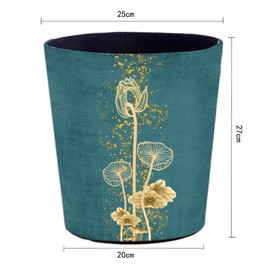HMANE 10L/2.64 Gallon PU Leather Trash Can Waterproof Decorative Wastebasket Garbage Bin Paper Basket for Home Office Bathroom - Lotus