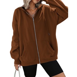 Zeagoo Womens Zip Up Hoodies Sweatshirt Fleece Jackets 2025 Fall Fashion Outfits Winter Clothes Brown