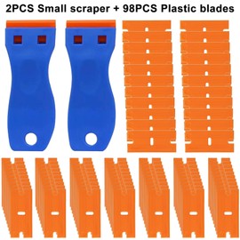 2Pcs Plastic Scraper with 98 Plastic Blades, for Removing Lable, Glue, Decal in The Glass, Window, Floor, Car(Blue,Size:4inch)