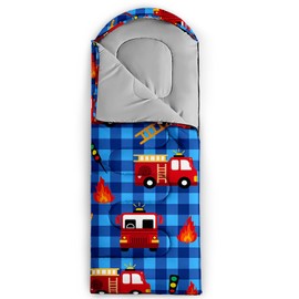 QOOMO Red Fire Engine Printed Camping Sleeping Bags,3 Season Warm & Cool Weather,Lightweight,Waterproof Sleeping Bags for Adults & Kids,Traveling,and Outdoors,Camping Gear Equipment, 31x90inch